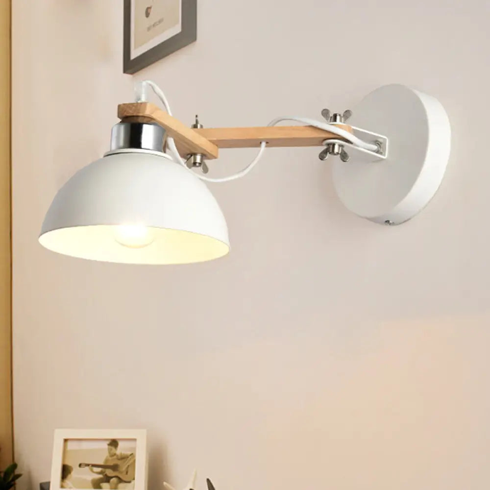 Nordic Style Metal Wall Mount Fixture With Black/White Dome Shade - 1 Light Sconce For Corridors