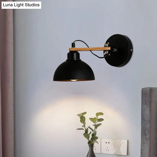 Nordic Style Metal Wall Mount Fixture With Black/White Dome Shade - 1 Light Sconce For Corridors