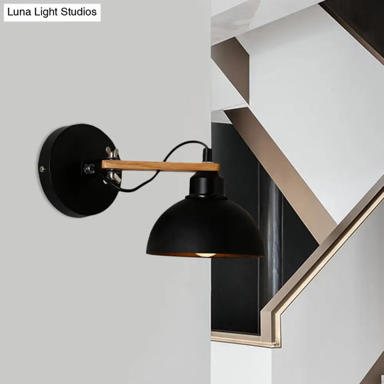 Nordic Style Metal Wall Mount Fixture With Black/White Dome Shade - 1 Light Sconce For Corridors