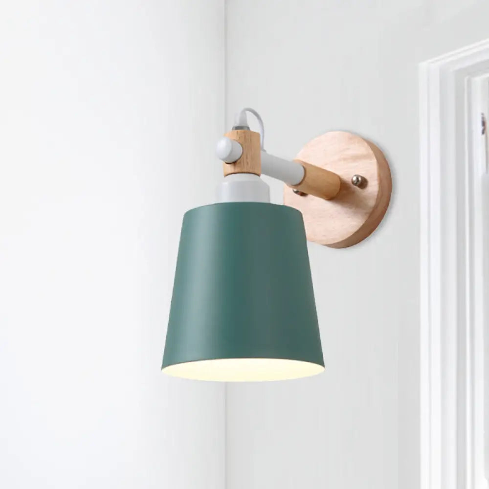 Nordic Style Metal Wall Sconce Nursing Room Bucket Lamp Green