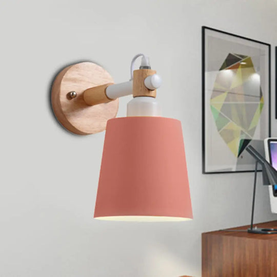 Nordic Style Metal Wall Sconce Nursing Room Bucket Lamp Pink