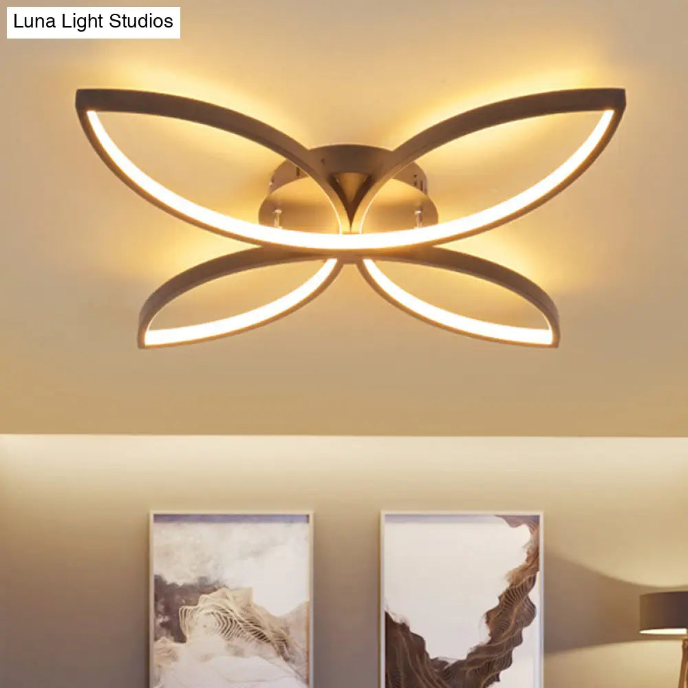 Nordic Style Metallic Butterfly Semi Flush Led Ceiling Fixture In Warm/White Light - 23/29 Wide