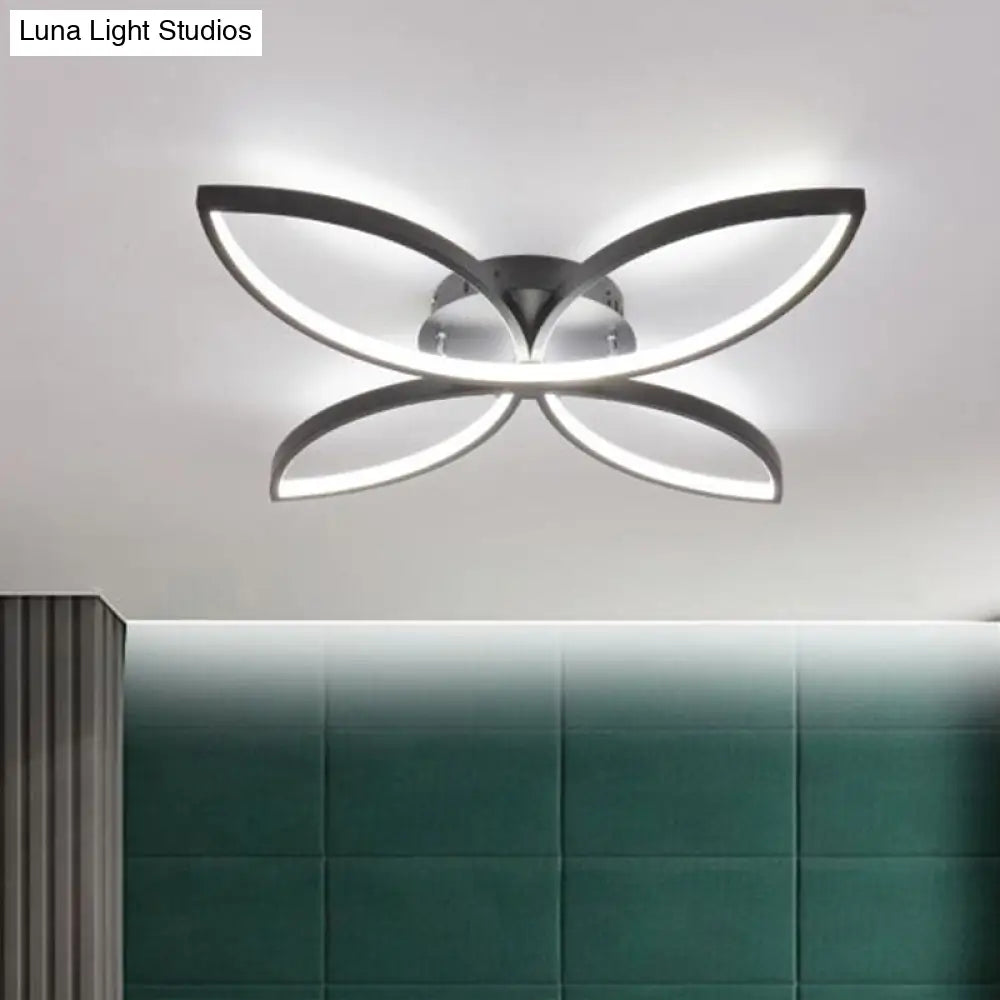 Nordic Style Metallic Butterfly Semi Flush Led Ceiling Fixture In Warm/White Light - 23’/29’