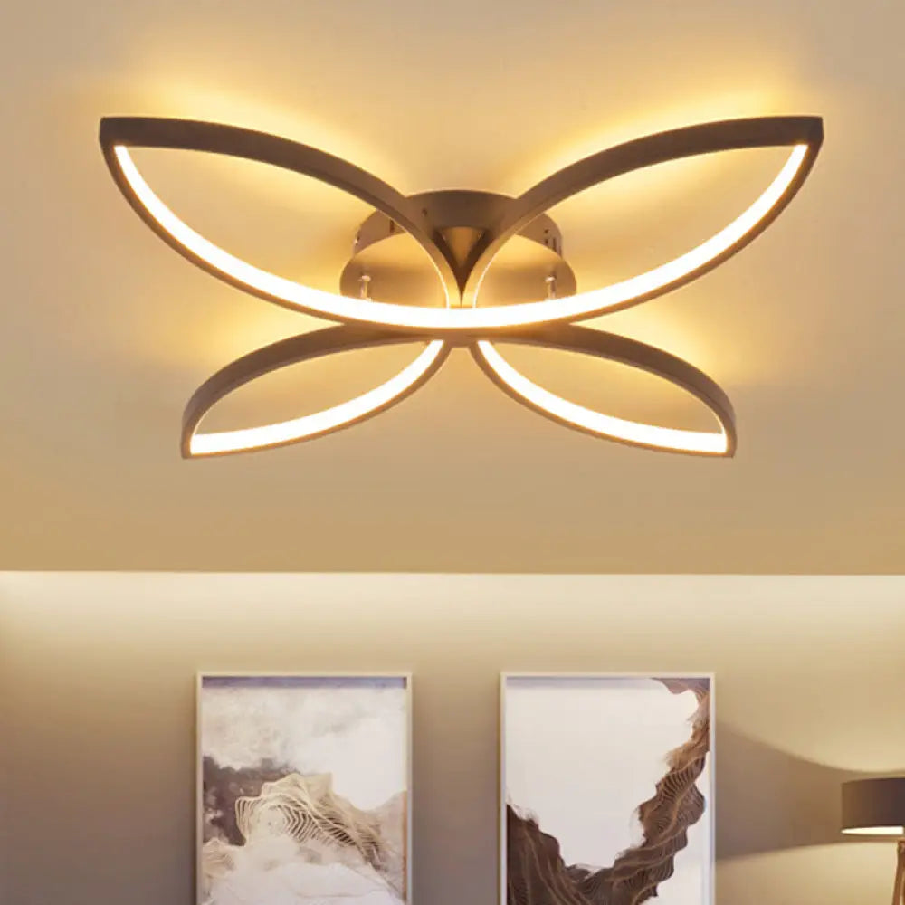 Nordic Style Metallic Butterfly Semi Flush Led Ceiling Fixture In Warm/White Light - 23’/29’