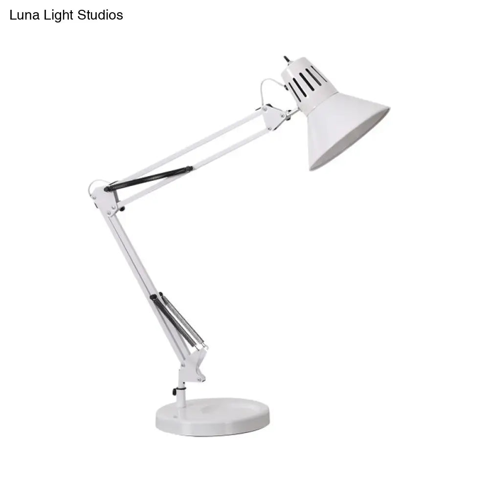 Nordic Style Metallic Desk Lamp - Multi-Joint 1 Light White Cone Shade Ideal For Bedroom Reading