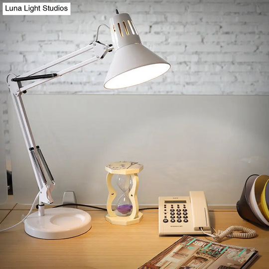 Nordic Style Metallic Desk Lamp - Multi-Joint 1 Light White Cone Shade Ideal For Bedroom Reading