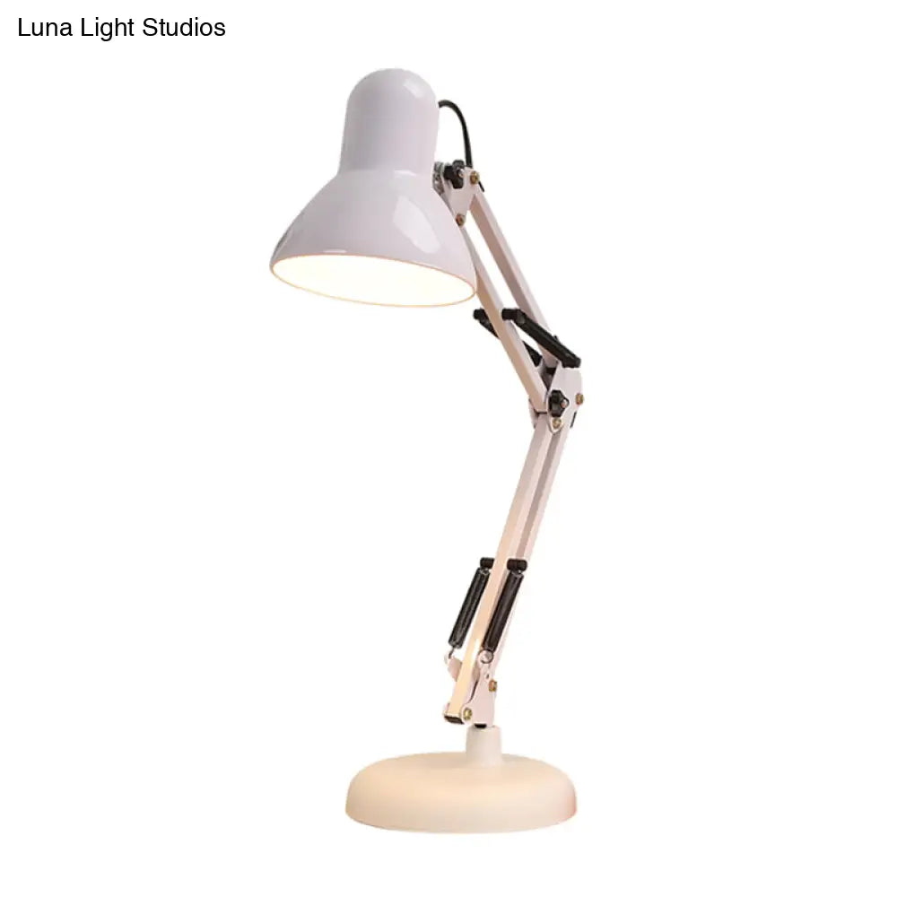 Nordic Style Metallic Desk Lamp - Multi-Joint 1 Light White Cone Shade Ideal For Bedroom Reading