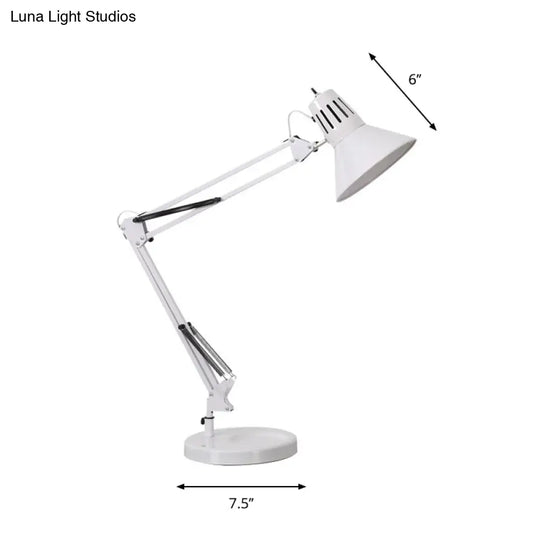 Nordic Style Metallic Desk Lamp - Multi-Joint 1 Light White Cone Shade Ideal For Bedroom Reading