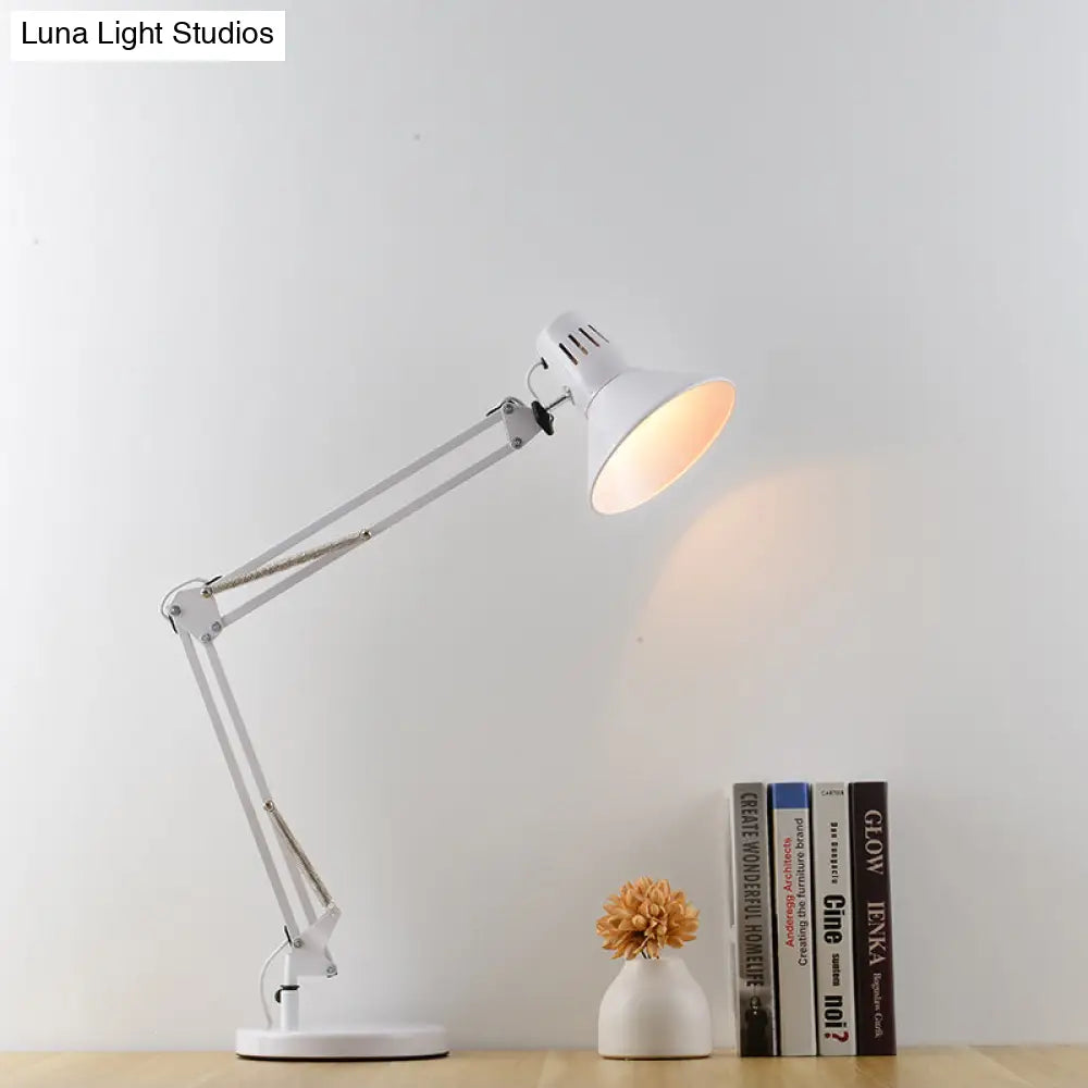 Nordic Style Metallic Desk Lamp - Multi-Joint 1 Light White Cone Shade Ideal For Bedroom Reading