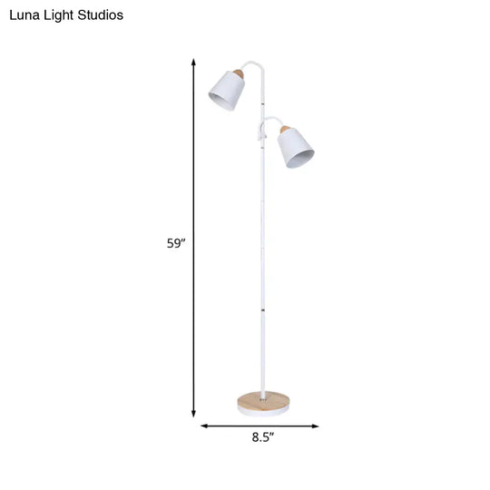 Nordic Style Metallic Standing Floor Lamp For Study Room - White Trumpet-Like Design 2 Bulbs