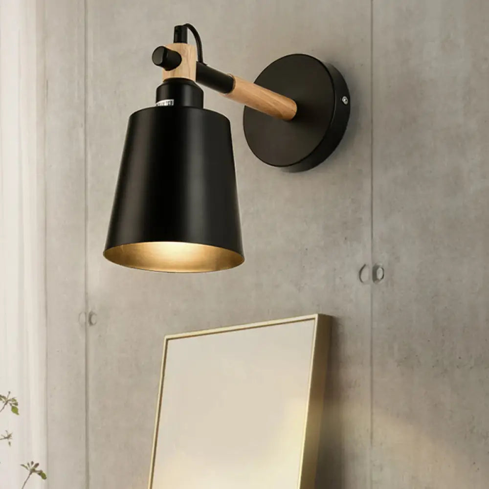 Nordic Style Monochrome Bucket Wall Light For Restaurant - 1 Head Sconce Black