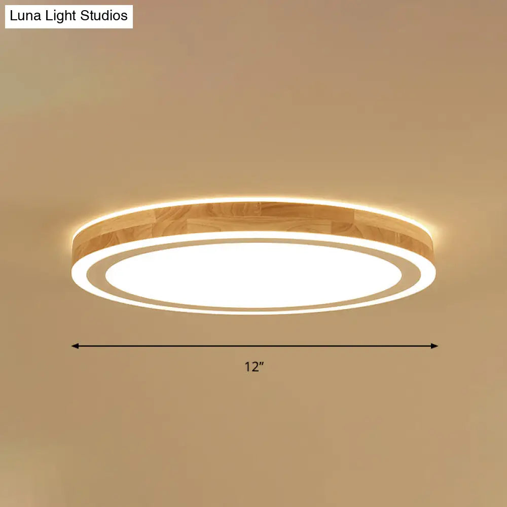 Nordic Style Natural Wood Led Flush Ceiling Lamp Kit - Super Thin & Round 12/15 Diameter Ideal For