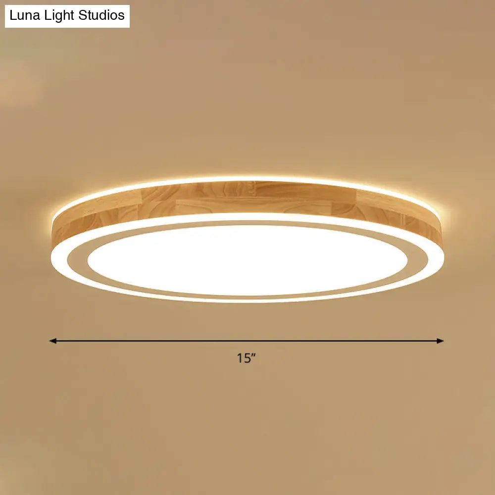 Nordic Style Natural Wood Led Flush Ceiling Lamp Kit - Super Thin & Round 12’/15’ Diameter