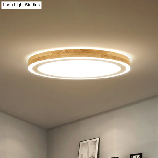 Nordic Style Natural Wood Led Flush Ceiling Lamp Kit - Super Thin & Round 12/15 Diameter Ideal For