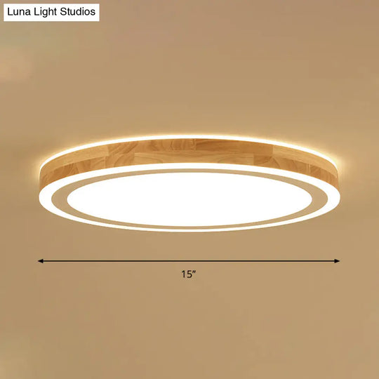 Nordic Style Natural Wood Led Flush Ceiling Lamp Kit - Super Thin & Round 12/15 Diameter Ideal For