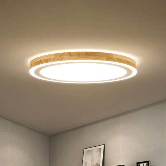 Nordic Style Natural Wood Led Flush Ceiling Lamp Kit - Super Thin & Round 12’/15’ Diameter