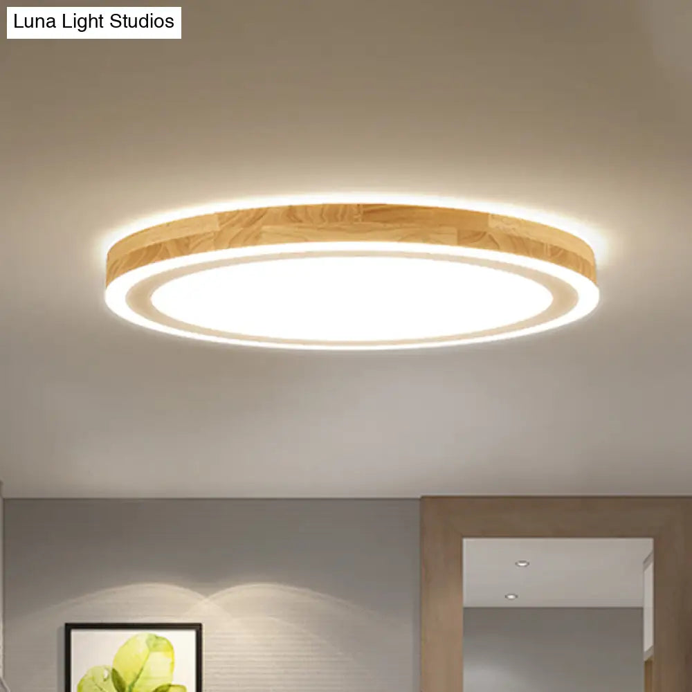 Nordic Style Natural Wood Led Flush Ceiling Lamp Kit - Super Thin & Round 12’/15’ Diameter