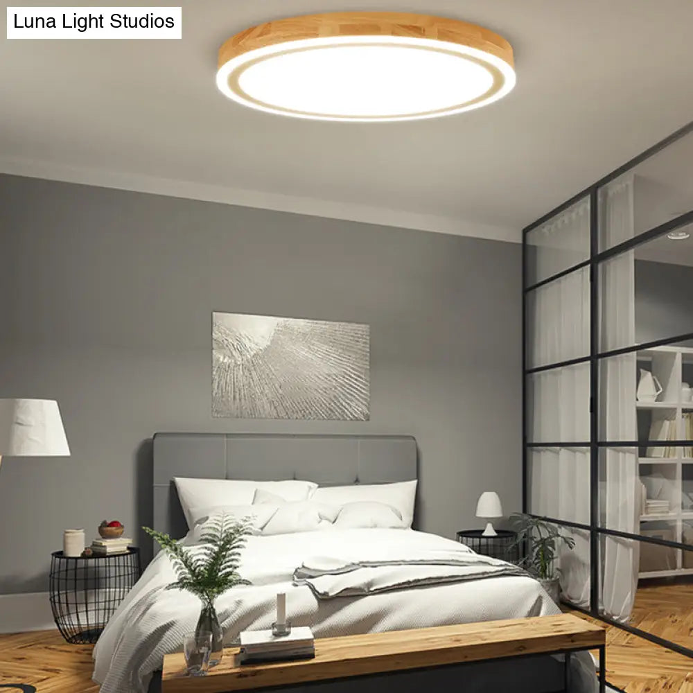 Nordic Style Natural Wood Led Flush Ceiling Lamp Kit - Super Thin & Round 12’/15’ Diameter