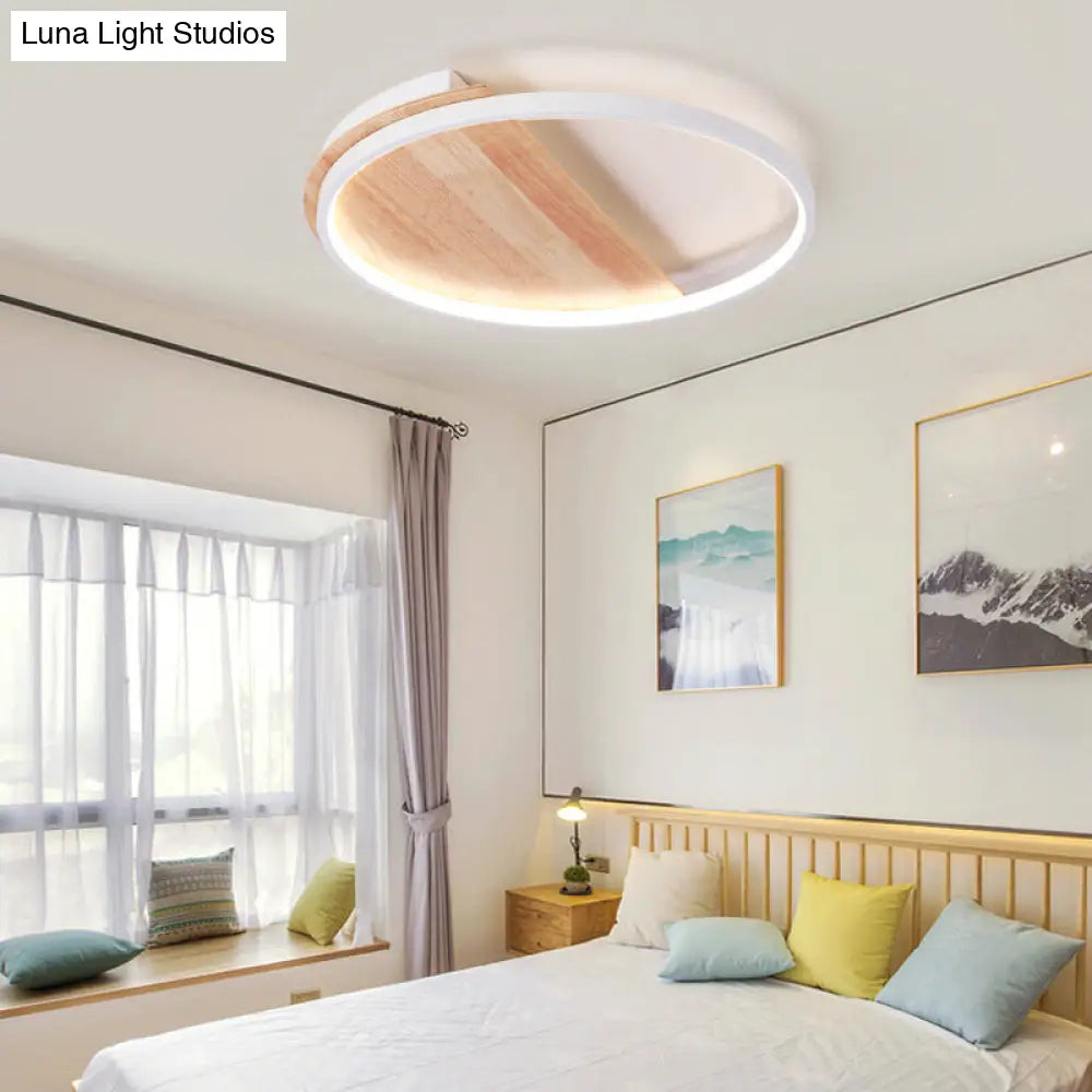 Nordic Style Natural Wood Led Flush Ceiling Light Fixture For Bedroom - Half Round Design 16.5/21