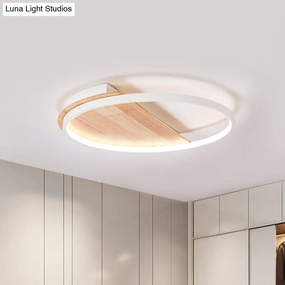 Nordic Style Natural Wood Led Flush Ceiling Light Fixture For Bedroom - Half Round Design 16.5/21