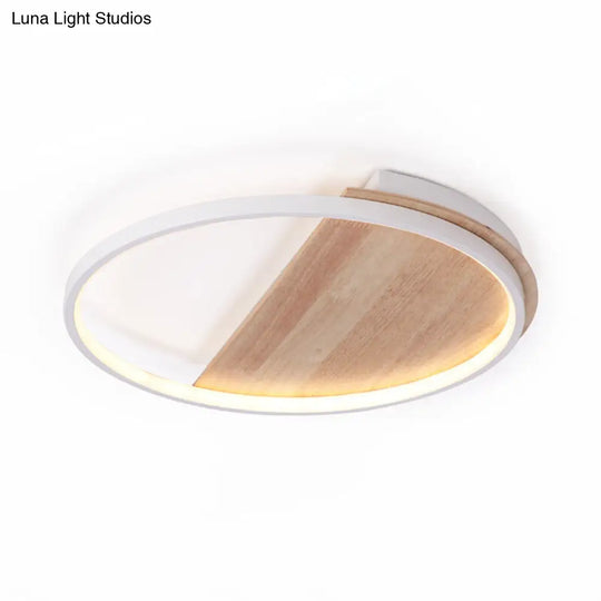 Nordic Style Natural Wood Led Flush Ceiling Light Fixture For Bedroom - Half Round Design 16.5/21