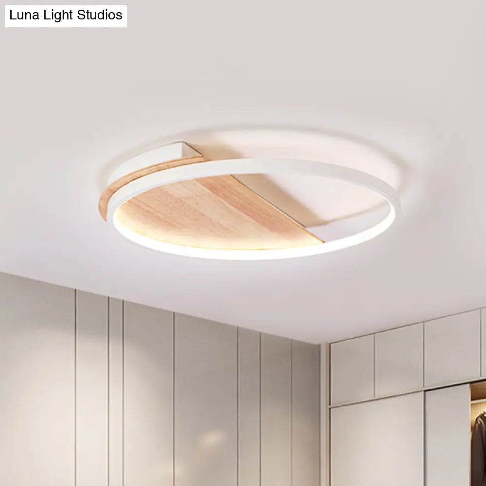 Nordic Style Natural Wood Led Flush Ceiling Light Fixture For Bedroom - Half Round Design