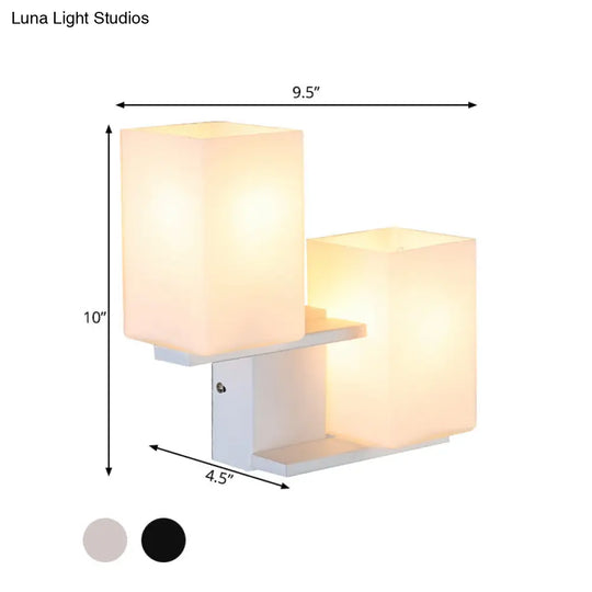 Nordic Style Opal Frosted Glass Rectangle Sconce: 2-Bulbs White/Black Wall Mount Light Fixture