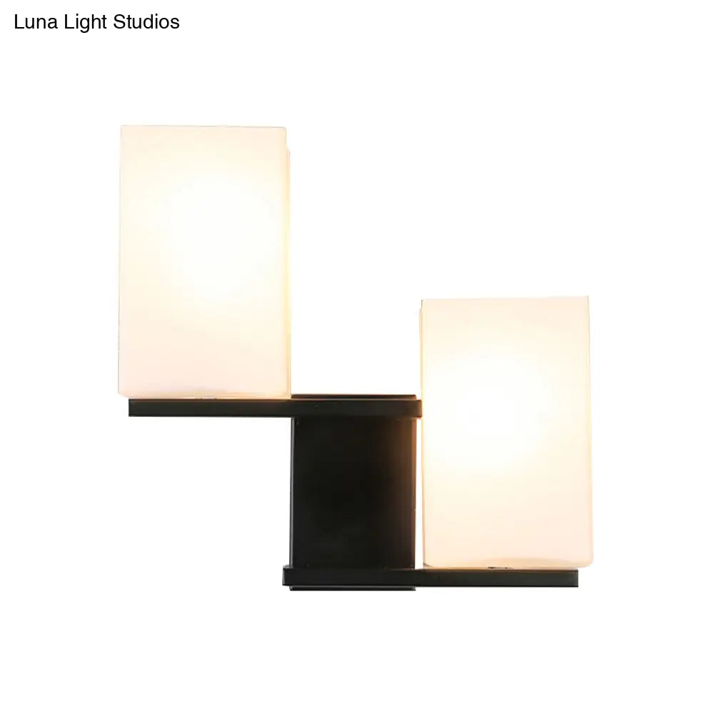 Nordic Style Opal Frosted Glass Rectangle Sconce: 2-Bulbs White/Black Wall Mount Light Fixture