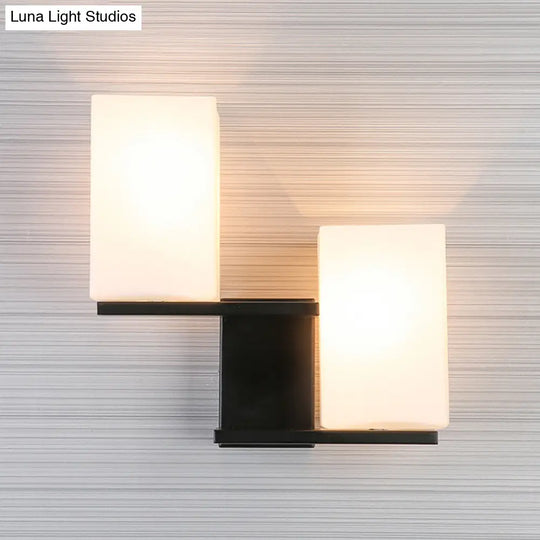 Nordic Style Opal Frosted Glass Rectangle Sconce: 2-Bulbs White/Black Wall Mount Light Fixture