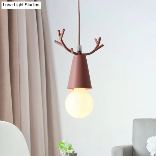 Nordic Style Pendant Light With Adjustable Ball Ceiling Fixture And Antler Decoration For Bedroom Or