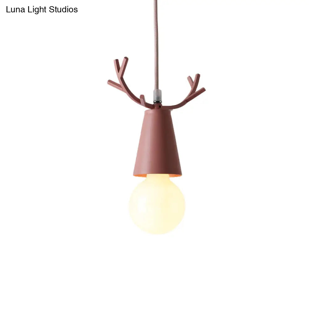 Nordic Style Pendant Light With Adjustable Ball Ceiling Fixture And Antler Decoration For Bedroom Or