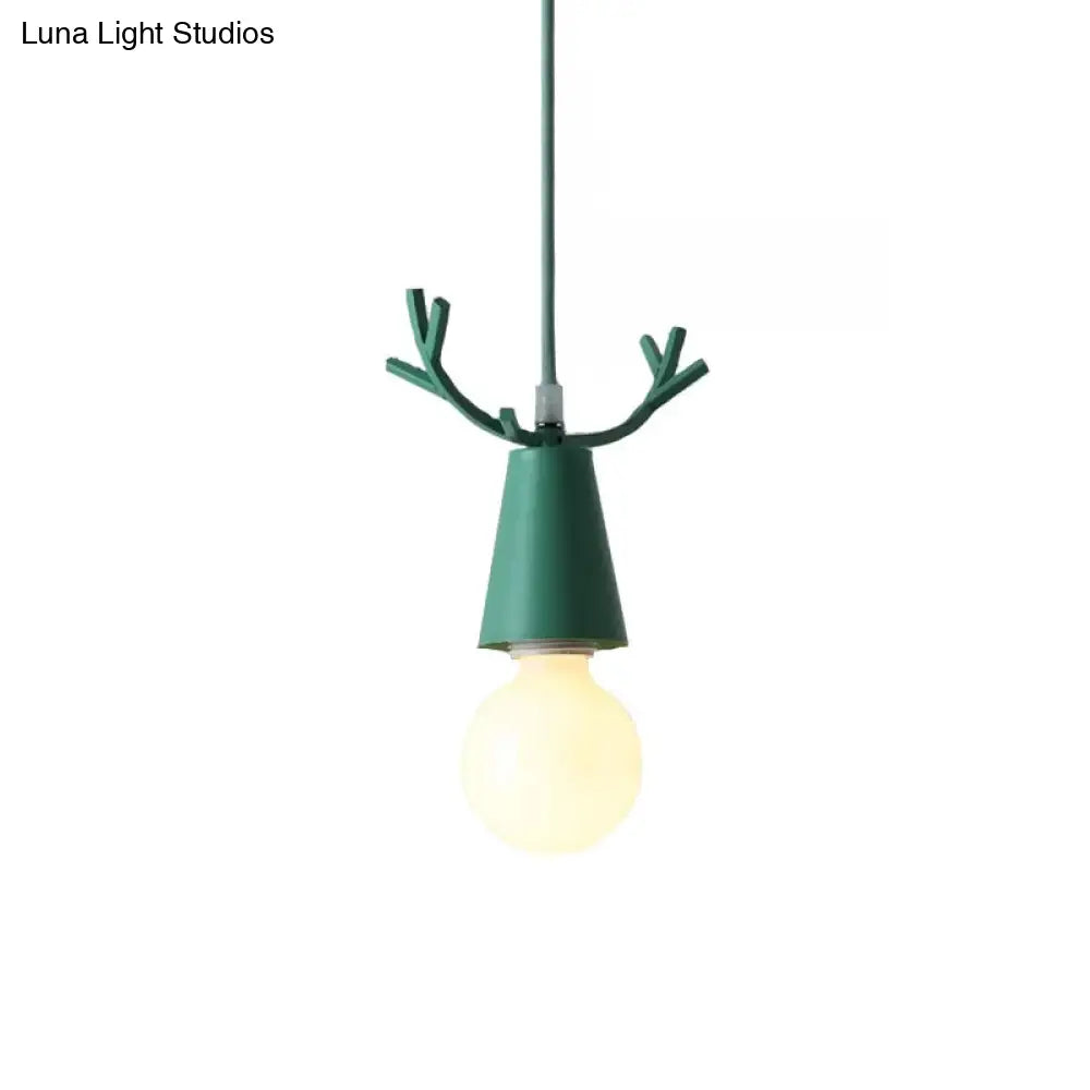 Nordic Style Pendant Light With Adjustable Ball Ceiling Fixture And Antler Decoration For Bedroom Or