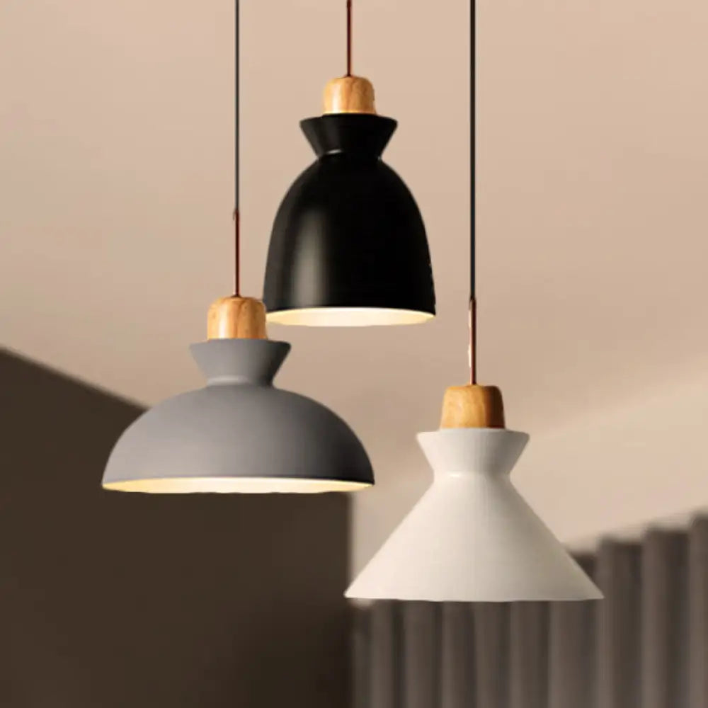 Nordic Style Pendant Lighting: 3-Bulb Metal And Wood Indoor Ceiling Light Fixture In Black