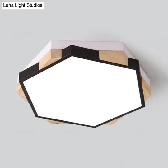 Nordic Style Pentagon Flushmount Ceiling Lamp For Study Room Corridor - Acrylic & Metal Black /