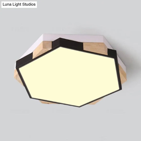 Nordic Style Pentagon Flushmount Ceiling Lamp For Study Room Corridor - Acrylic & Metal Black / Warm
