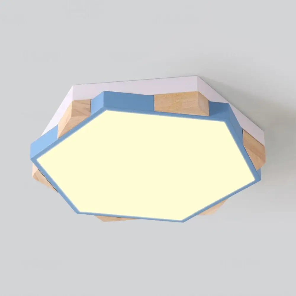Nordic Style Pentagon Flushmount Ceiling Lamp For Study Room Corridor - Acrylic & Metal Blue / Warm