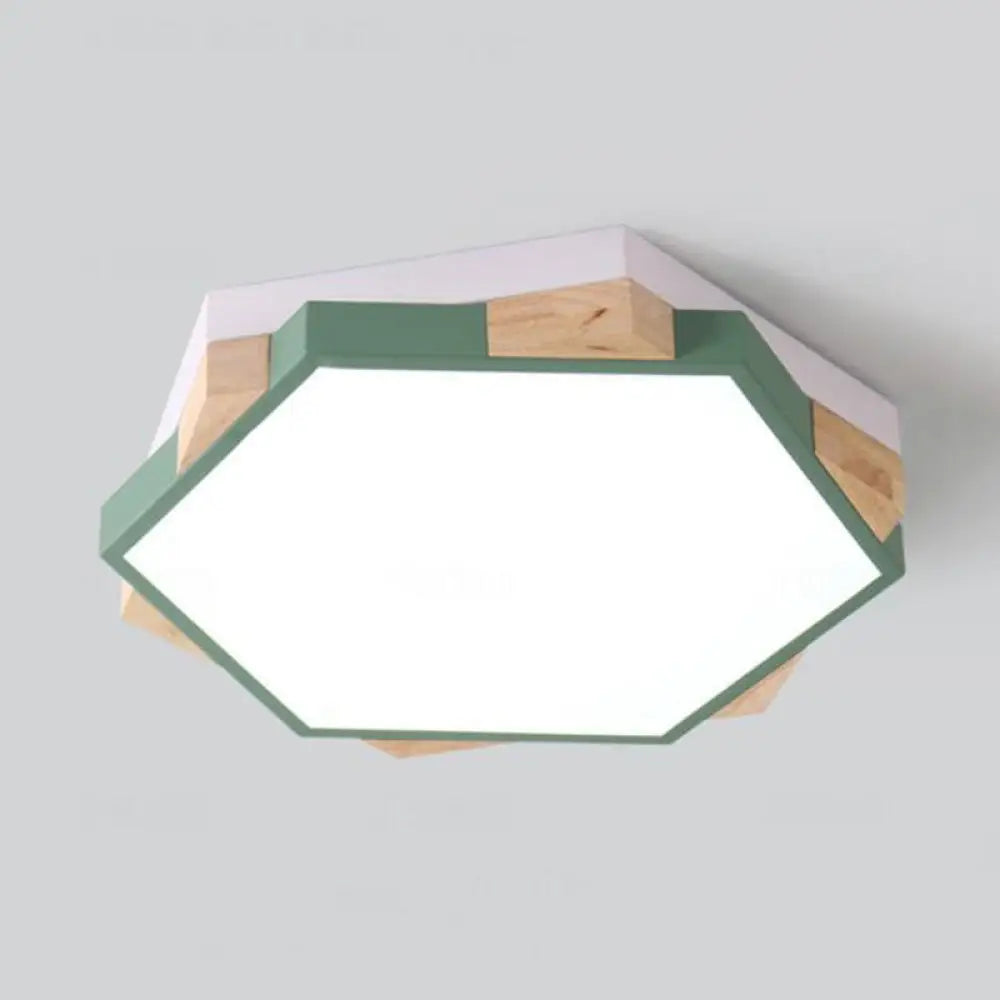 Nordic Style Pentagon Flushmount Ceiling Lamp For Study Room Corridor - Acrylic & Metal Green / Warm
