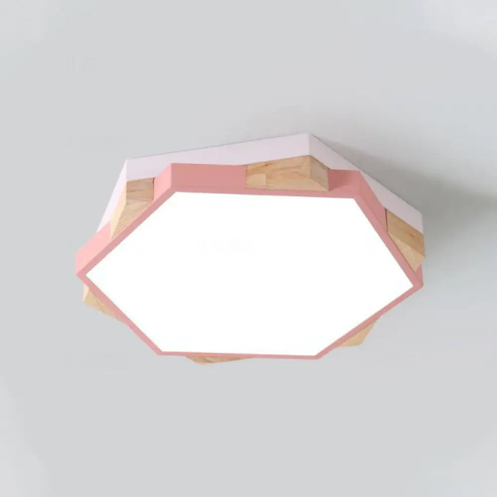 Nordic Style Pentagon Flushmount Ceiling Lamp For Study Room Corridor - Acrylic & Metal Pink / Warm