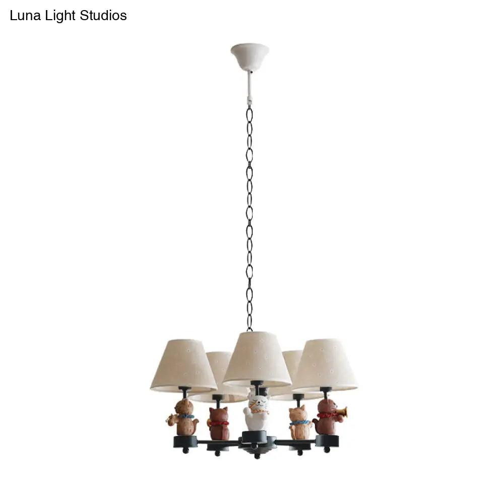 Nordic Style Pet Cat Chandelier - 5-Light Metal Hanging Light With White Shade For Foyer