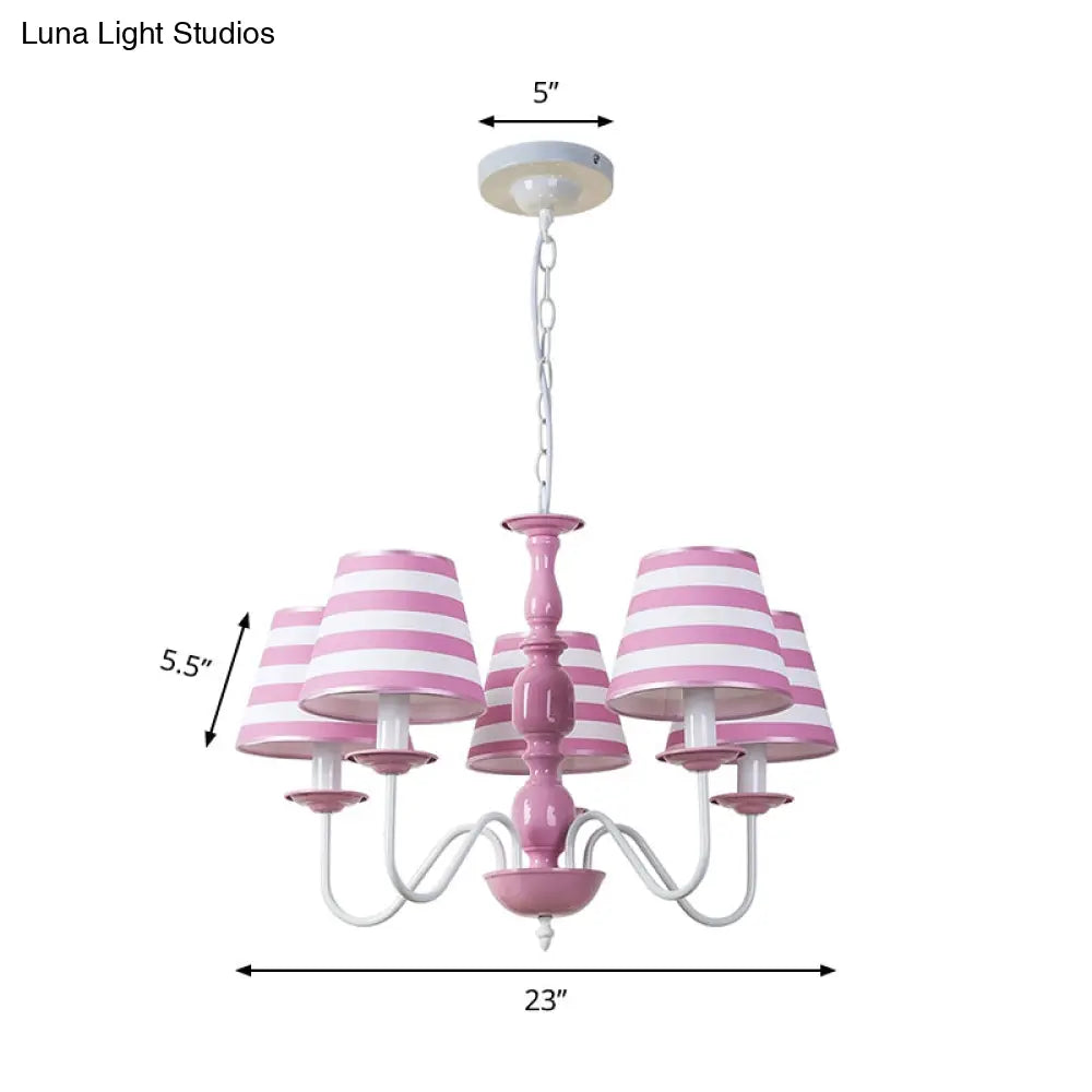 Nordic Style Pink Fabric Stripe Suspension Chandelier For Restaurants