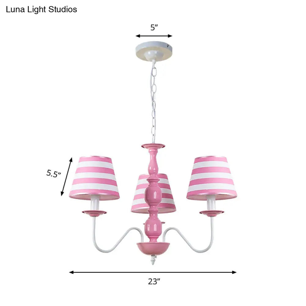 Nordic Style Pink Fabric Stripe Suspension Chandelier For Restaurants