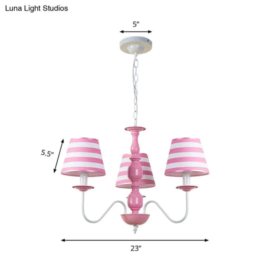 Nordic Style Pink Fabric Stripe Suspension Chandelier For Restaurants