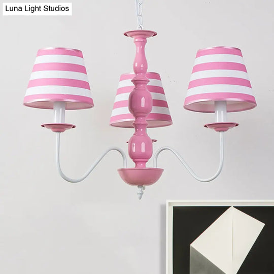 Nordic Style Pink Fabric Stripe Suspension Chandelier For Restaurants