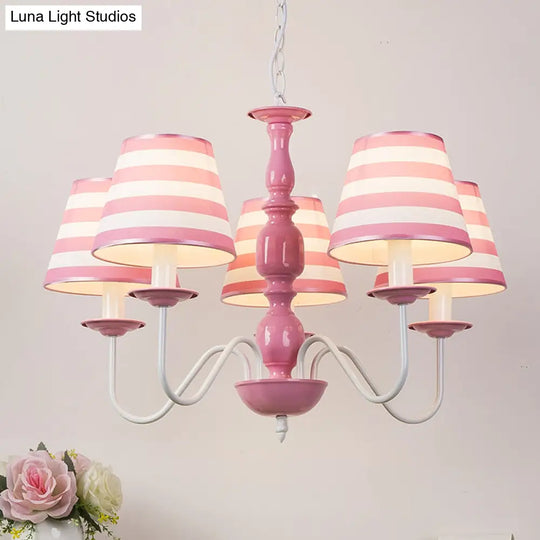 Nordic Style Pink Fabric Stripe Suspension Chandelier For Restaurants