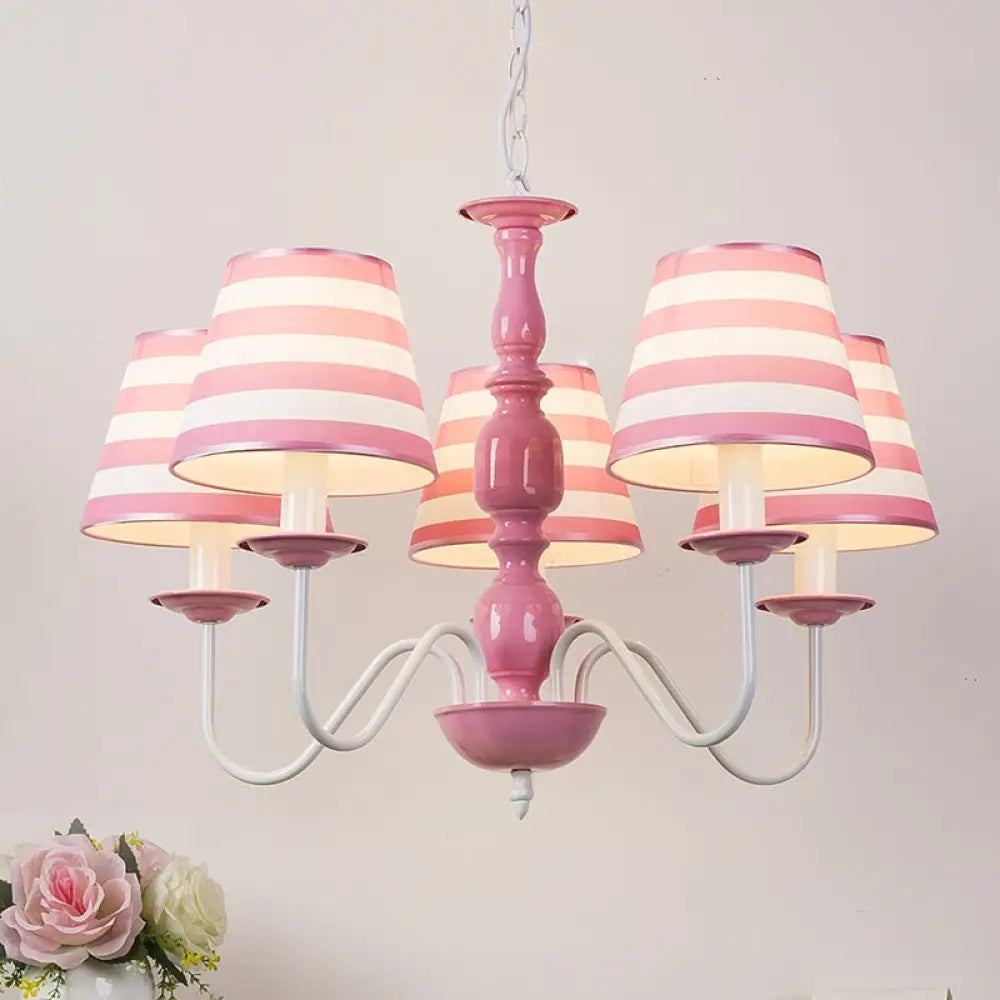 Nordic Style Pink Fabric Stripe Suspension Chandelier For Restaurants 5 /