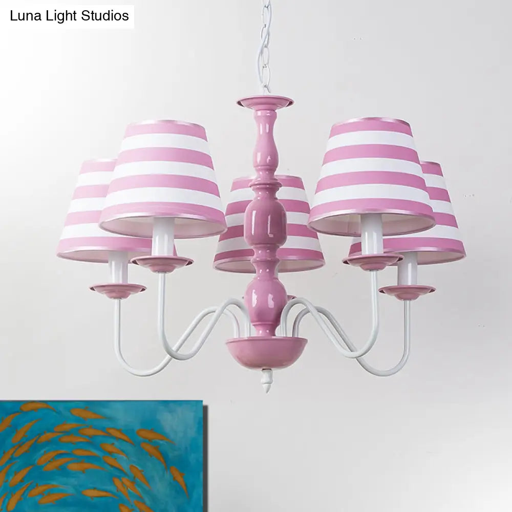 Nordic Style Pink Fabric Stripe Suspension Chandelier For Restaurants