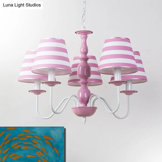 Nordic Style Pink Fabric Stripe Suspension Chandelier For Restaurants