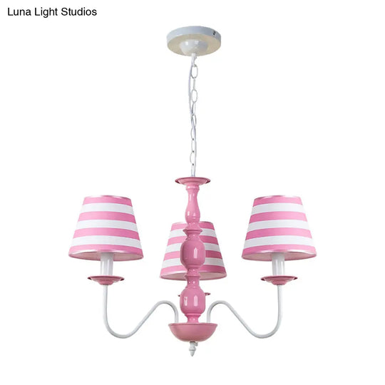 Nordic Style Pink Fabric Stripe Suspension Chandelier For Restaurants