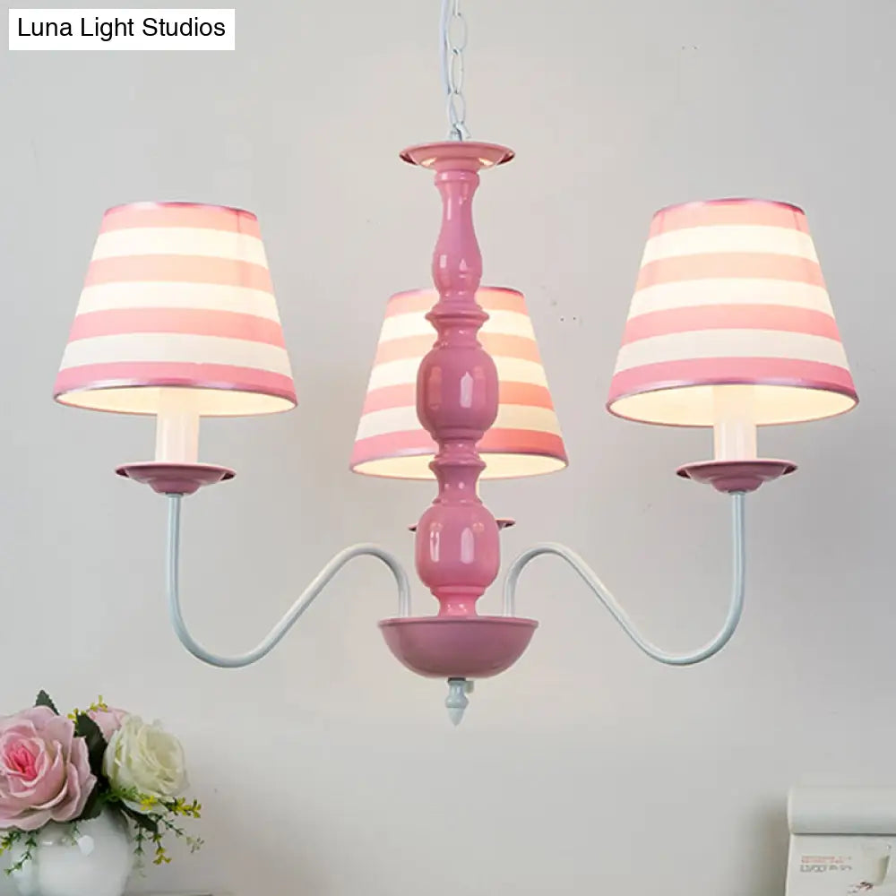 Nordic Style Pink Fabric Stripe Suspension Chandelier For Restaurants