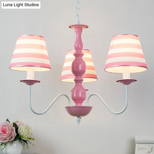 Nordic Style Pink Fabric Stripe Suspension Chandelier For Restaurants